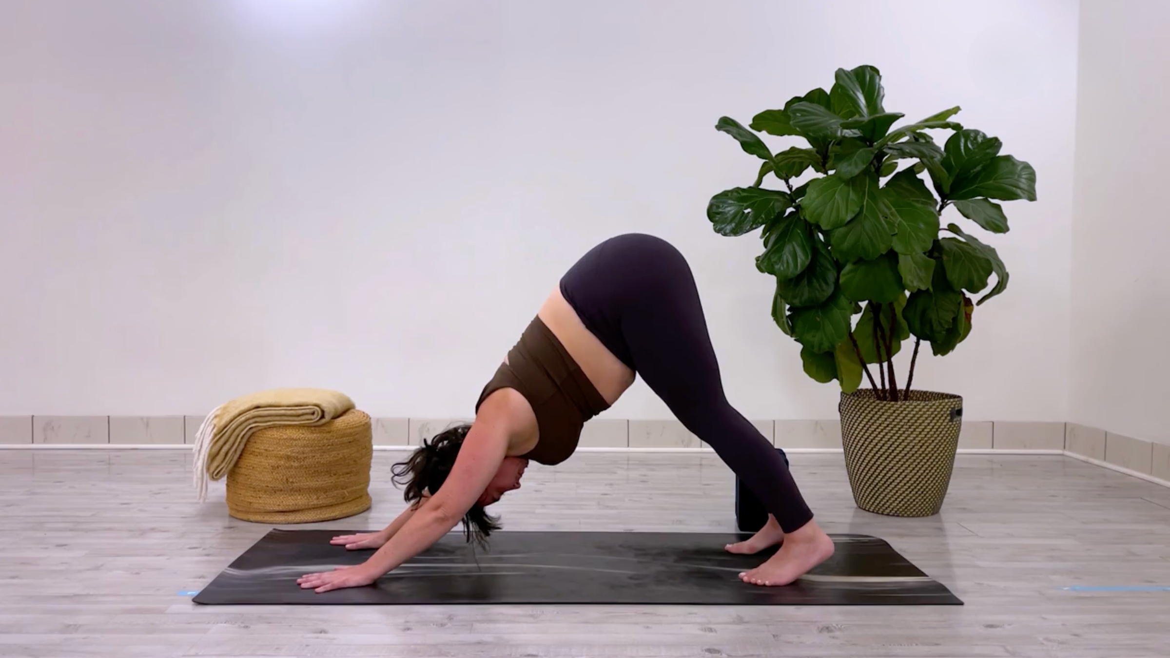 Yoga teacher Taylor Lorenz in Downward-Facing Dog, or Adho Mukha Svanasana in Sanskrit